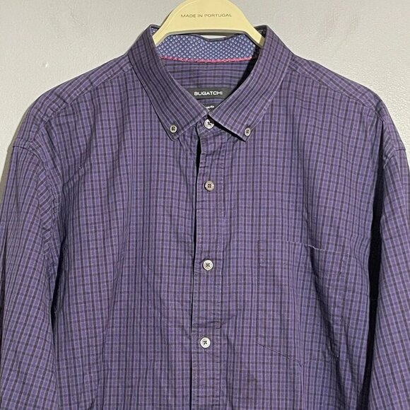 Bugatchi Button Dress Shirt Men Size XL Preppy Flip Cuff Checker Workwear Formal - Picture 3 of 10